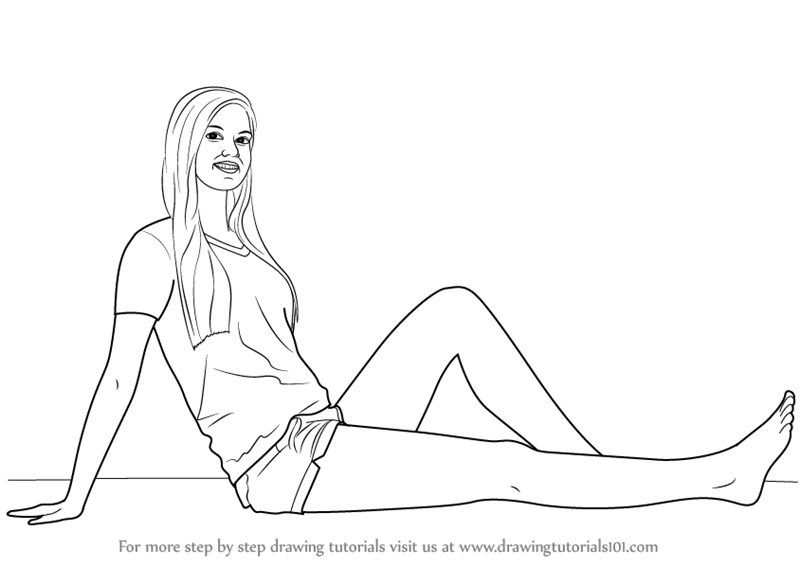 Step by Step How to Draw a Pretty Girl Sitting : DrawingTutorials101.com