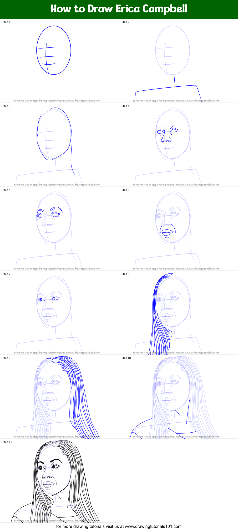 How to Draw Erica Campbell Printable Step by Step