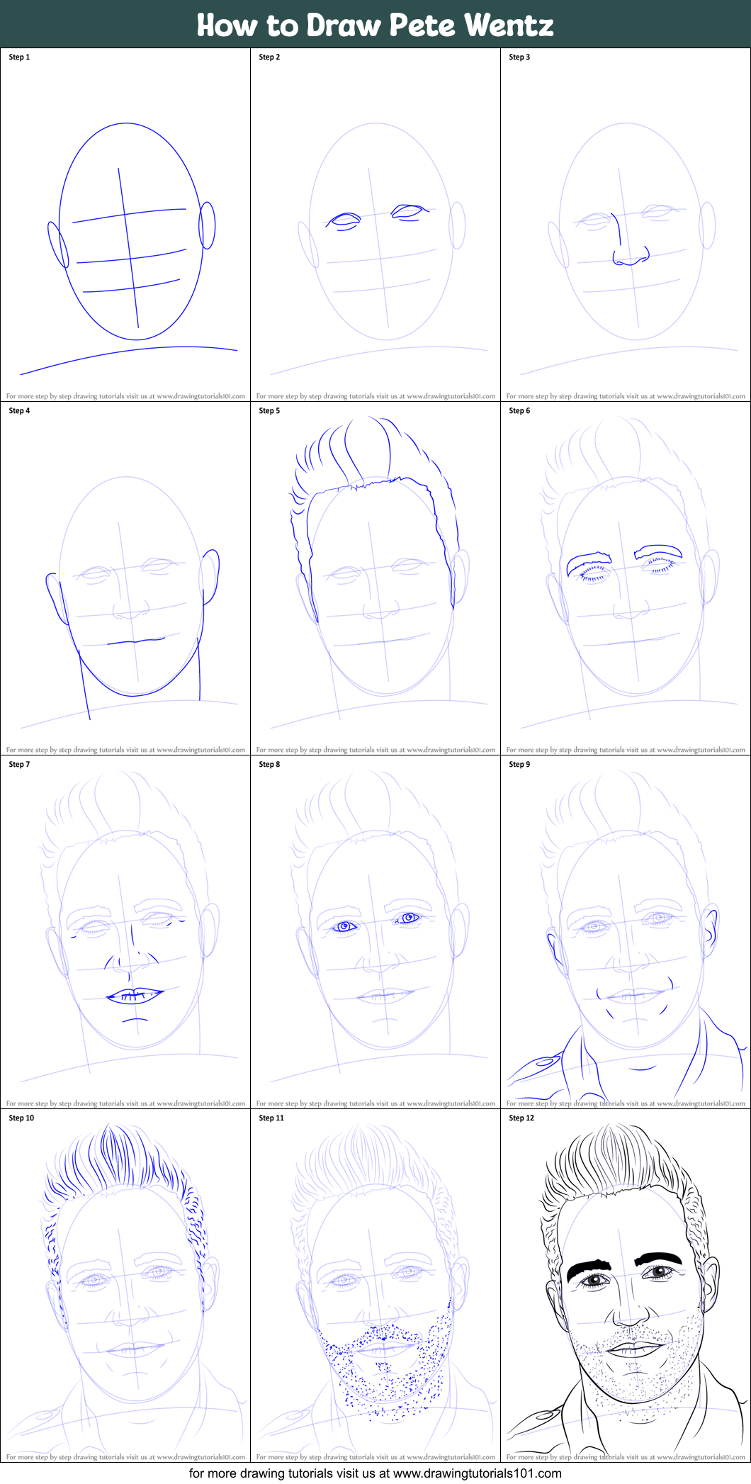 How to Draw Pete Wentz Printable Step by Step