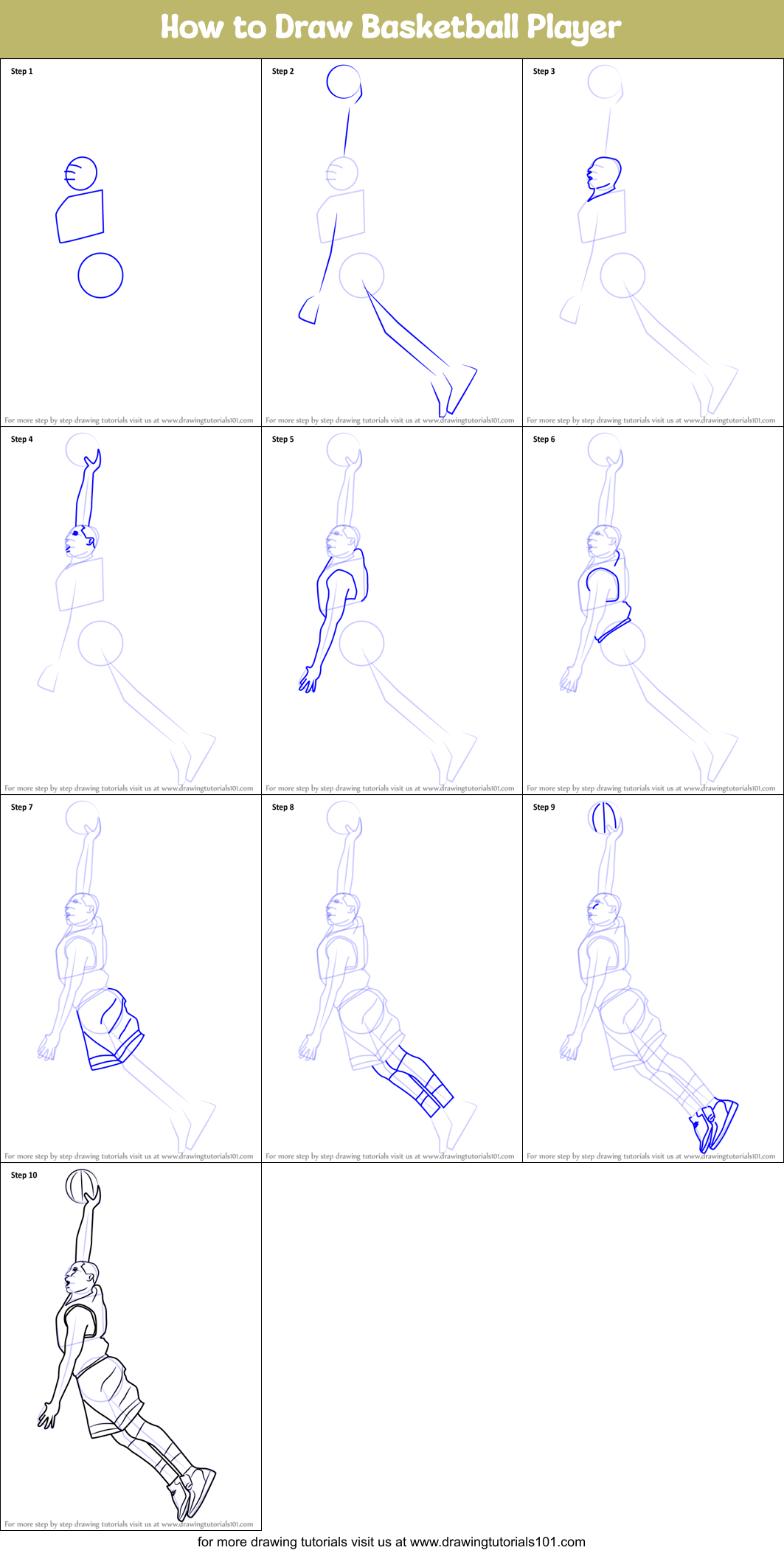 How to Draw Basketball Player Printable Step by Step