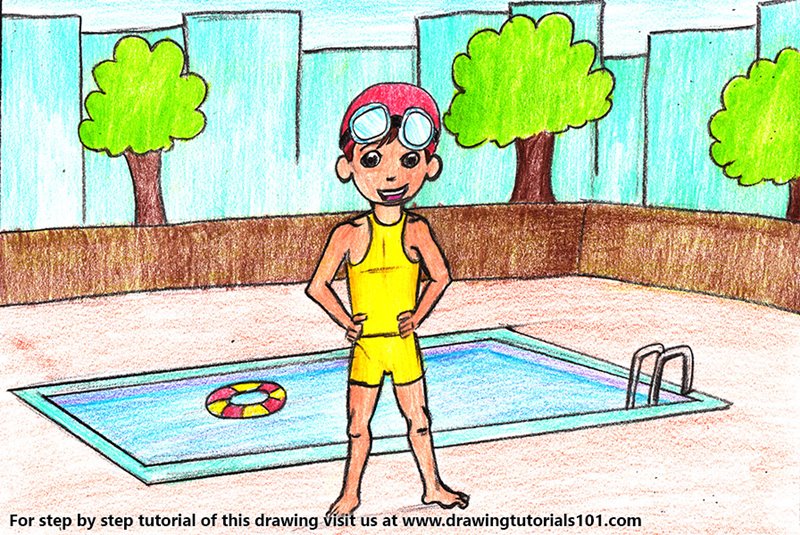 How to Draw a Boy in a Swimsuit by Color Pencils