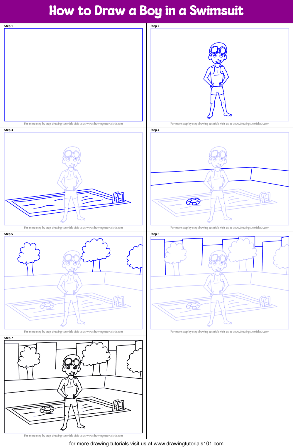 How To Draw A Boy In A Swimsuit Printable Step By Step Drawing Sheet Drawingtutorials101 Com