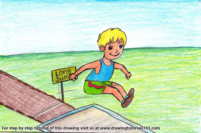 How to Draw a Boy Long Jump Sports Scene by Color Pencils