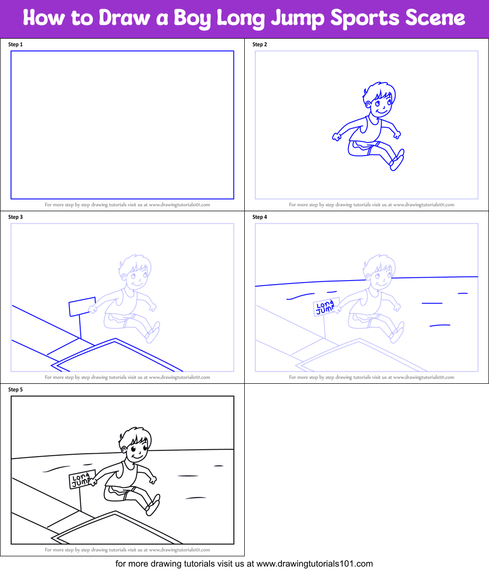 How to Draw a Boy Long Jump Sports Scene Printable Step by Step
