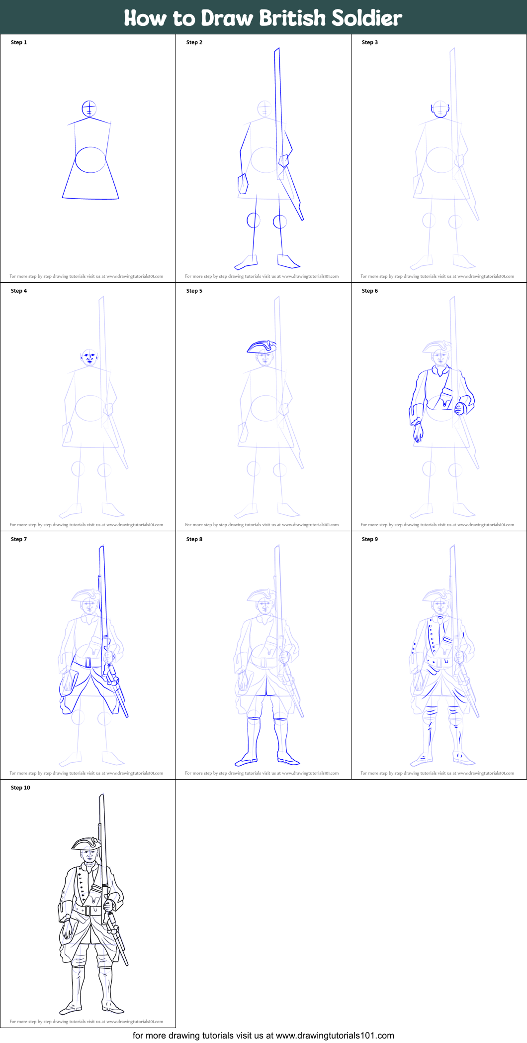How to Draw British Soldier printable step by step drawing sheet
