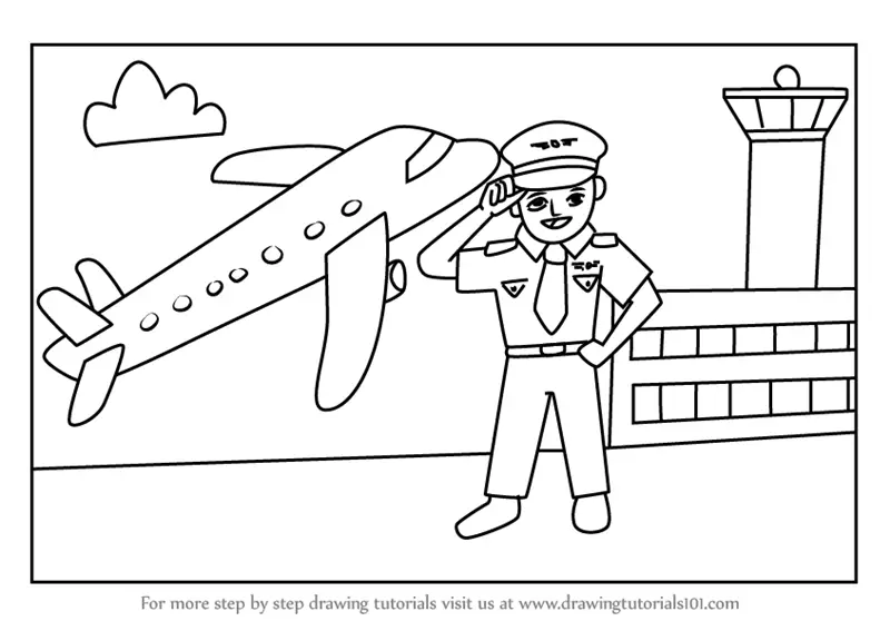 Learn How to Draw a Cartoon Pilot (Other Occupations) Step by Step : Drawing  Tutorials