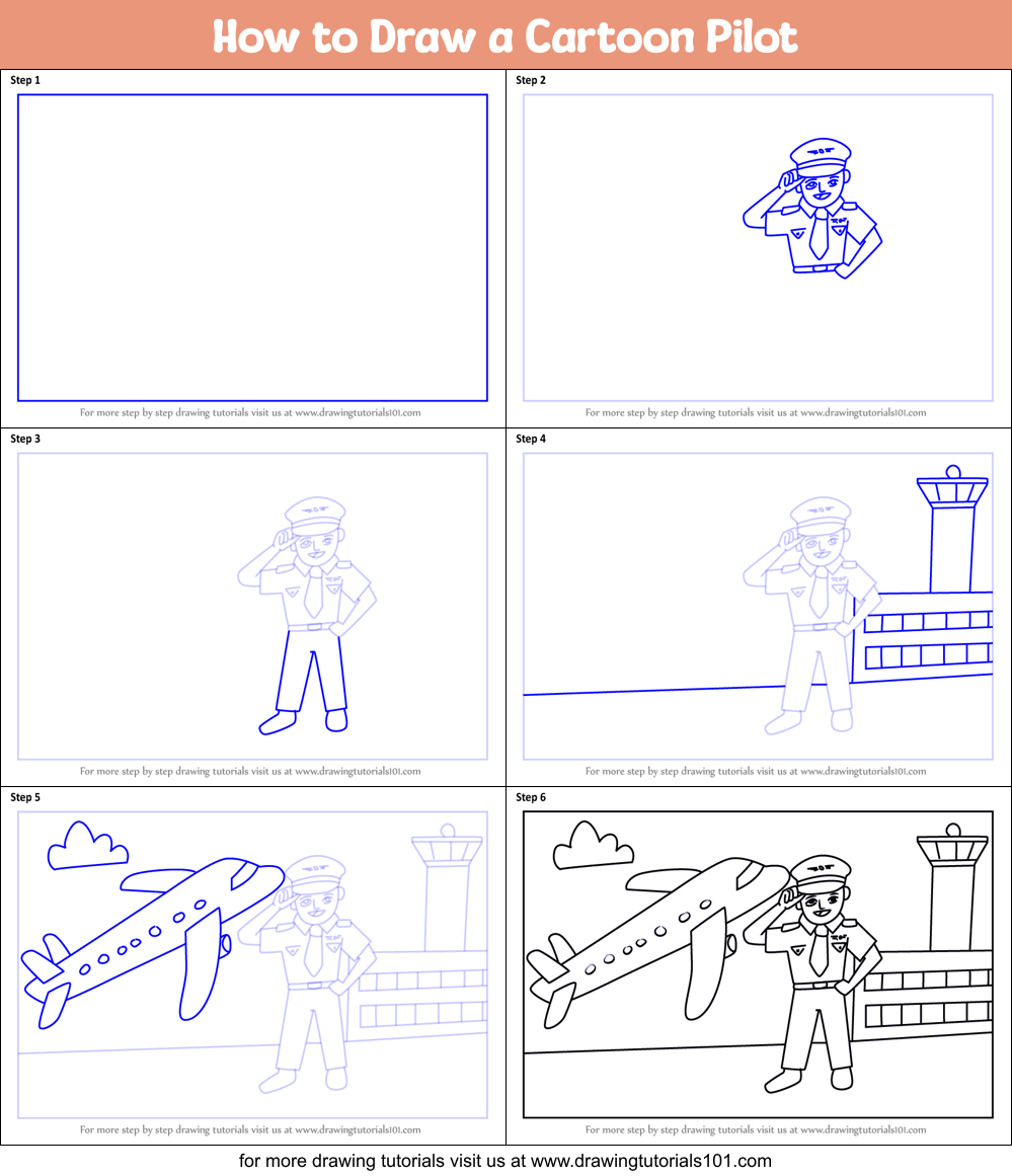 How to Draw a Cartoon Pilot Printable Step by Step