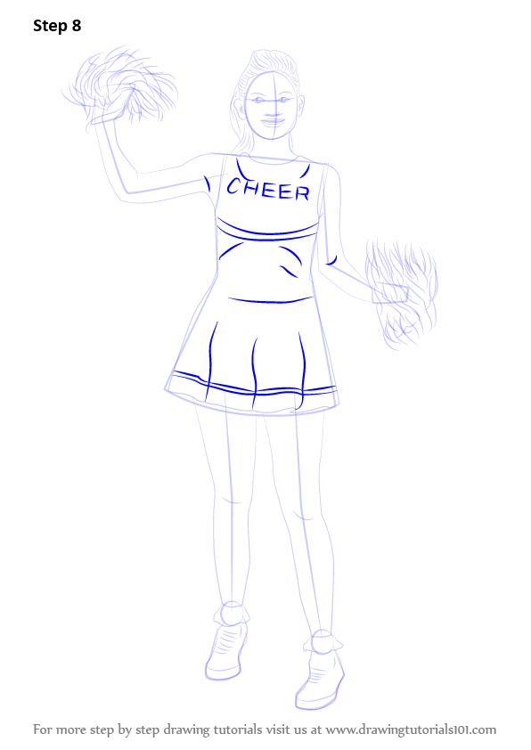 Learn How to Draw a Cheerleader Girl (Other Occupations) Step by Step