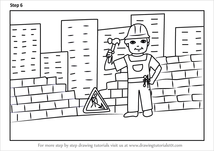 Learn How to Draw a Construction Worker Scene (Other Occupations) Step