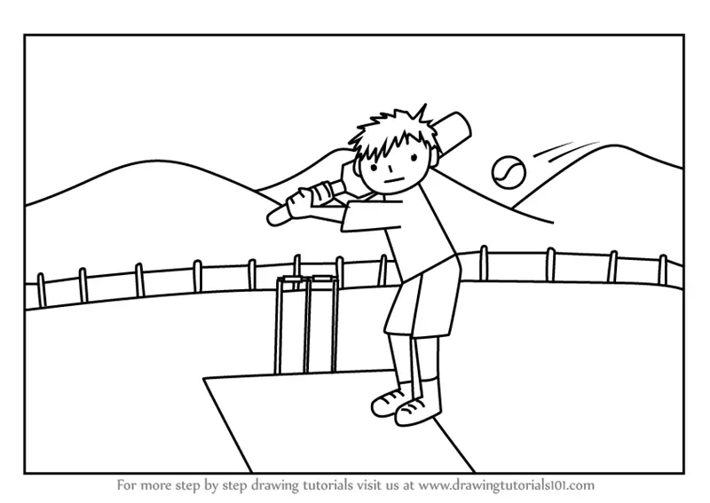 A simple sketch of the men playing cricket Vector Image