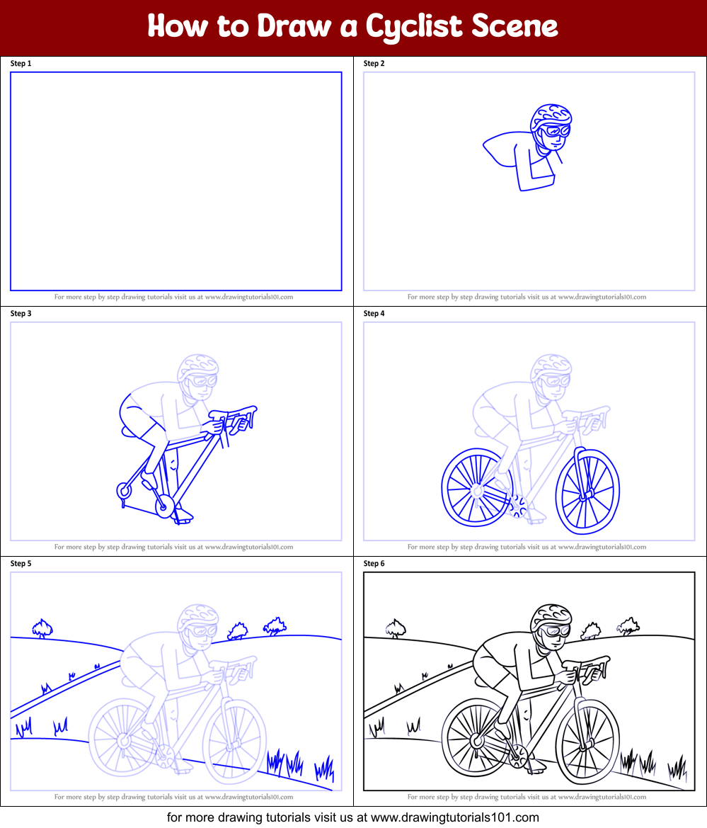 How to Draw a Cyclist Scene Printable Step by Step