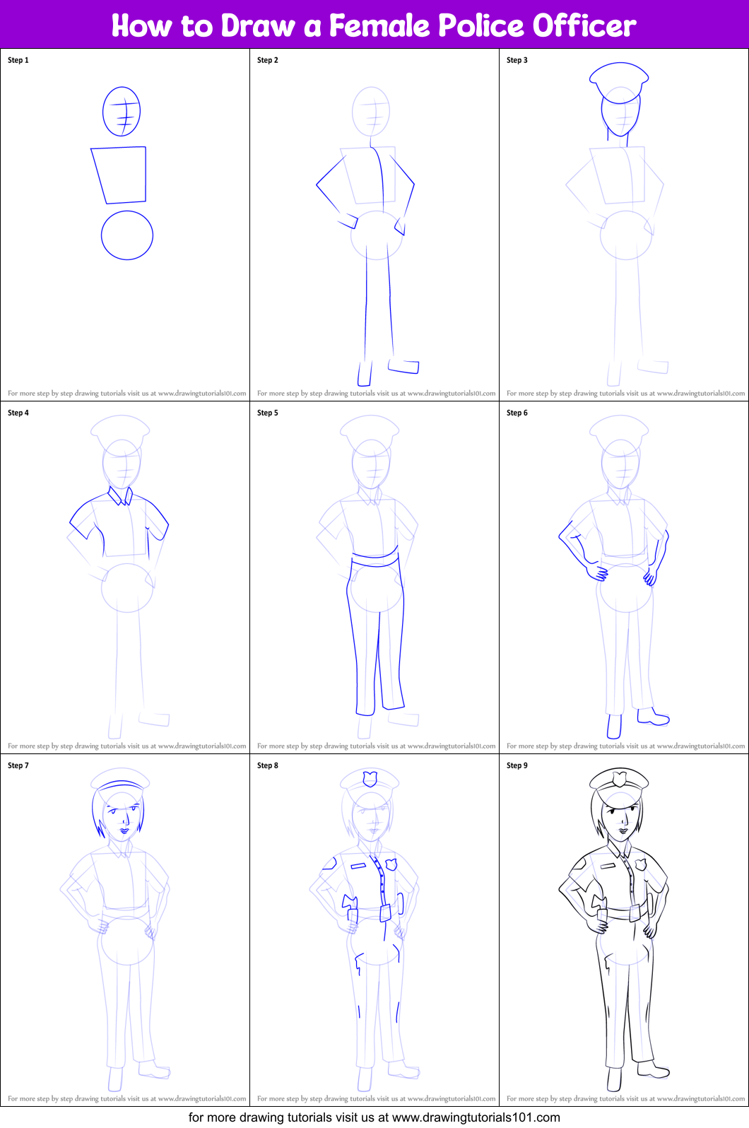 How to Draw a Female Police Officer Printable Step by Step