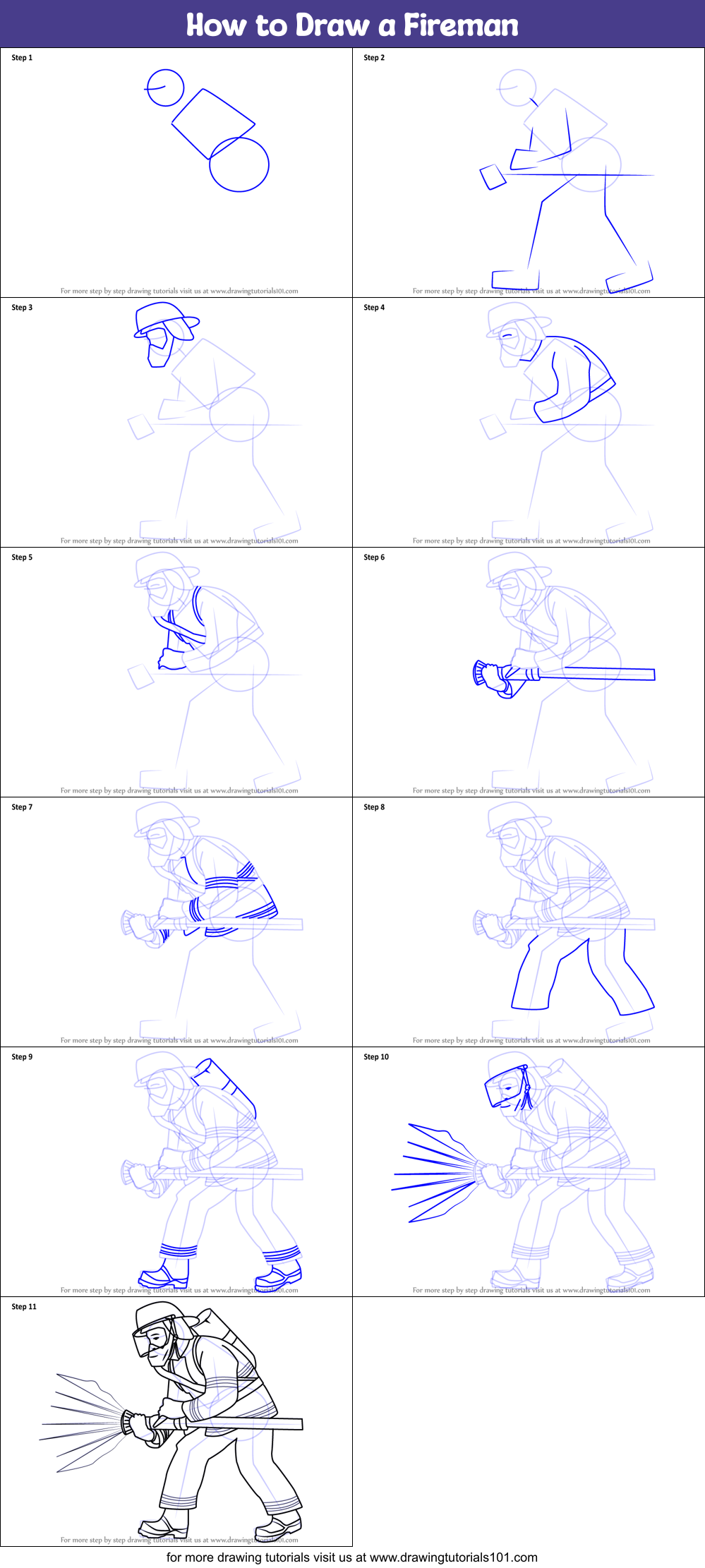 How to Draw a Fireman Printable Step by Step