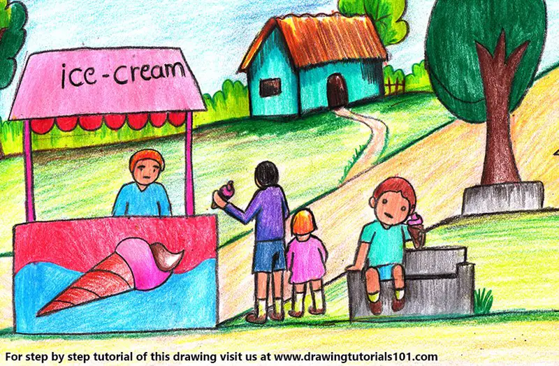 Ice Cream Seller Color Pencil Drawing