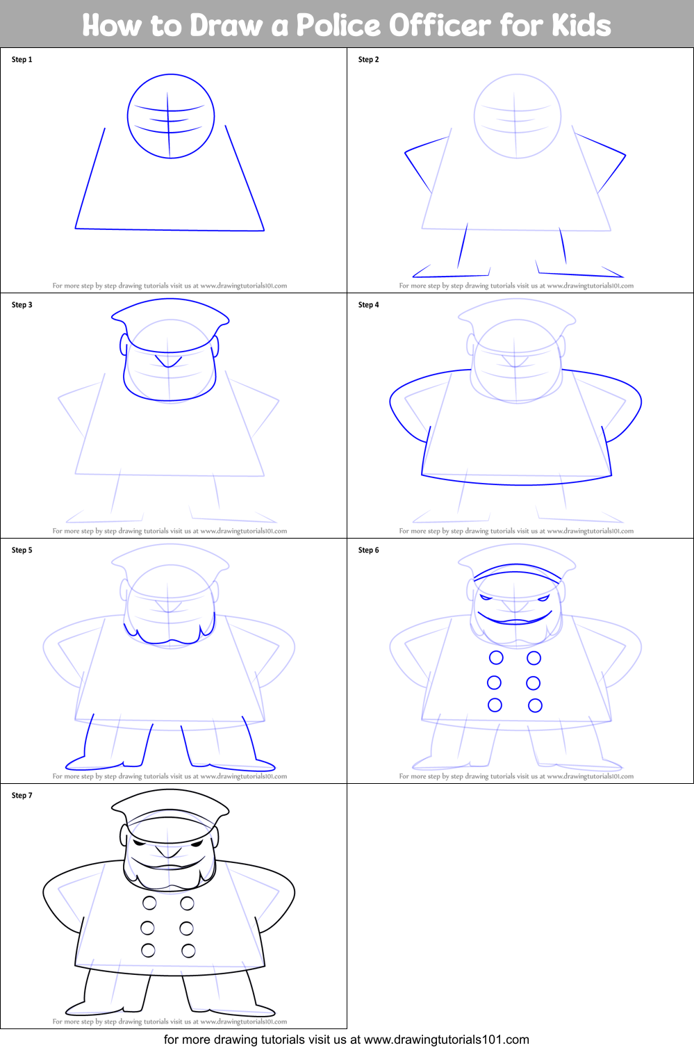 How to Draw a Police Officer for Kids printable step by