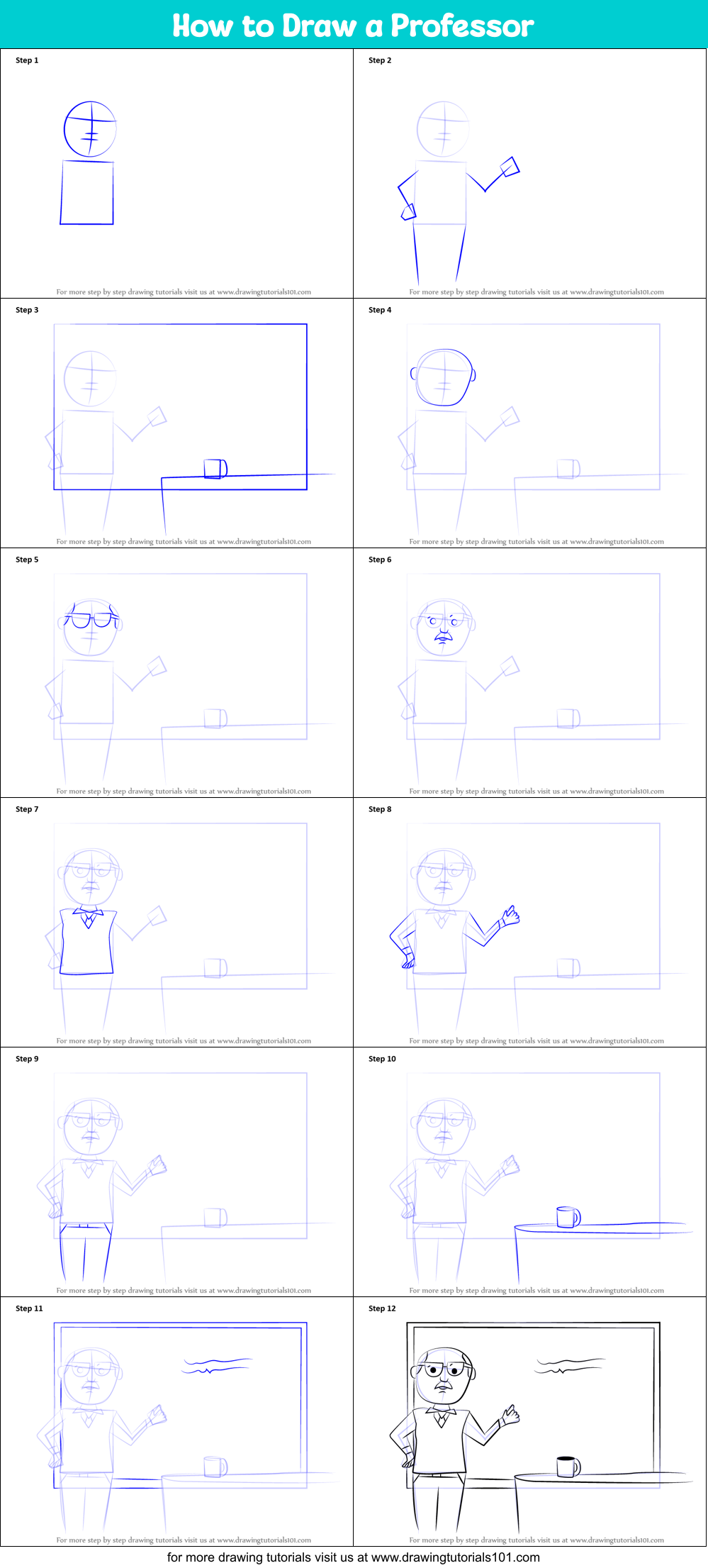 How to Draw a Professor Printable Step by Step