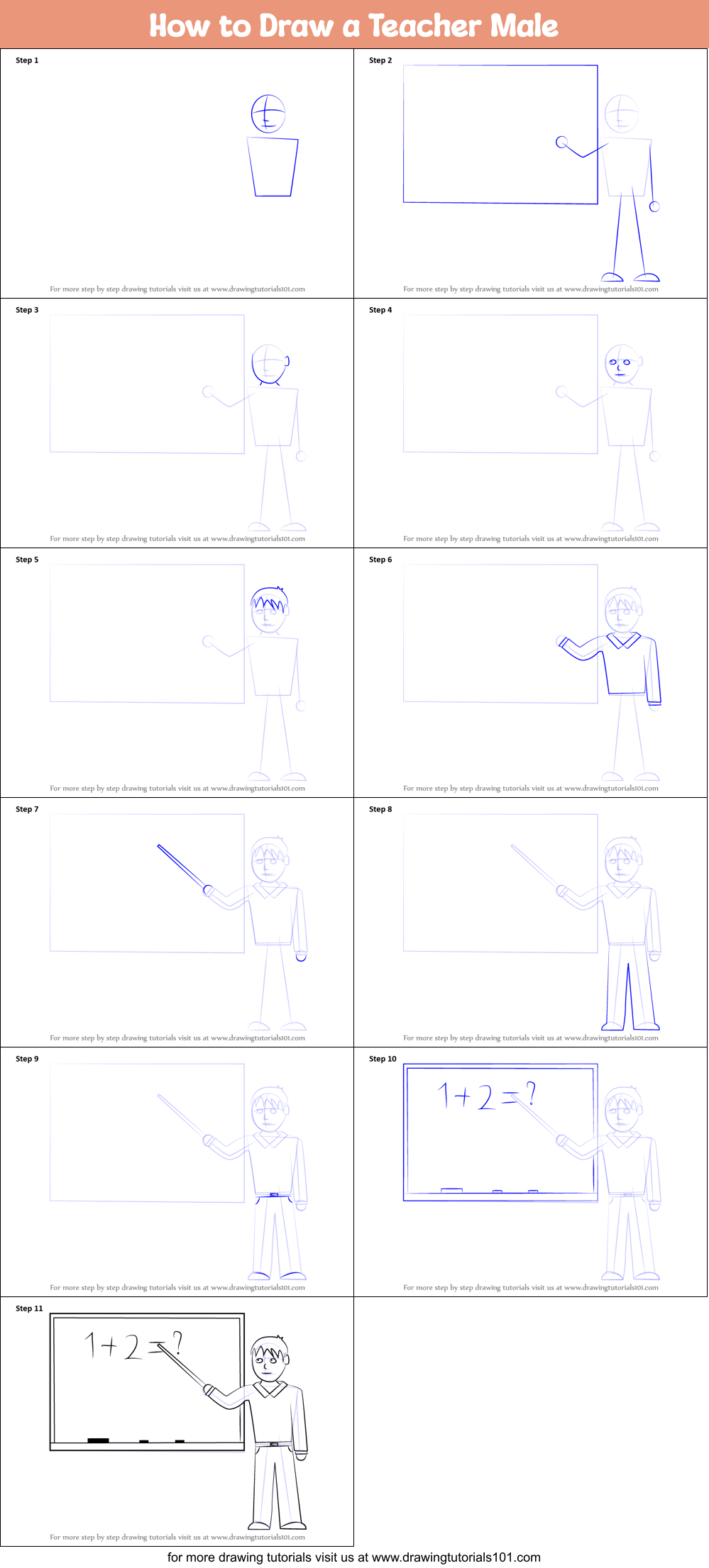 How to Draw a Teacher Male Printable Step by Step