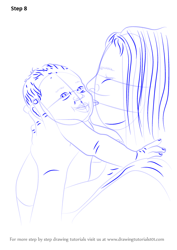 Learn How to Draw Mother Kissing Baby (Other People) Step by Step