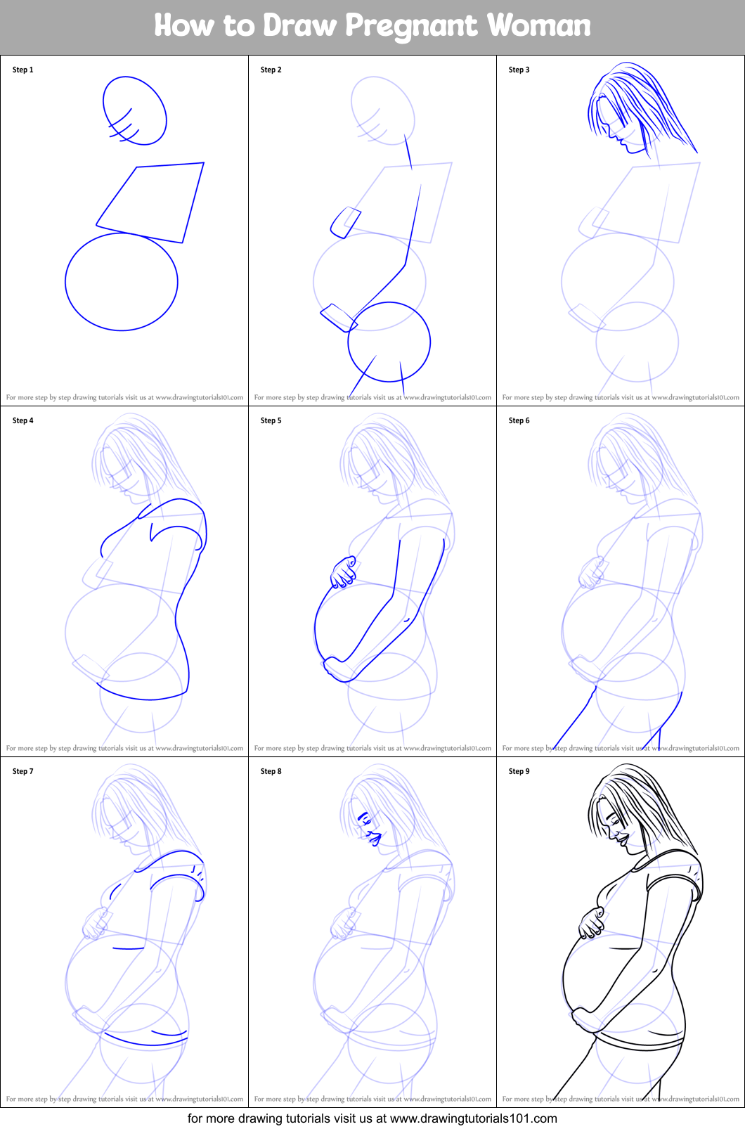 How to Draw Pregnant Woman printable step by step drawing