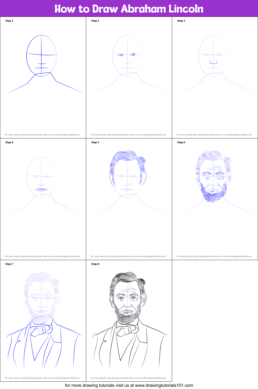 How to Draw Abraham Lincoln printable step by step drawing sheet