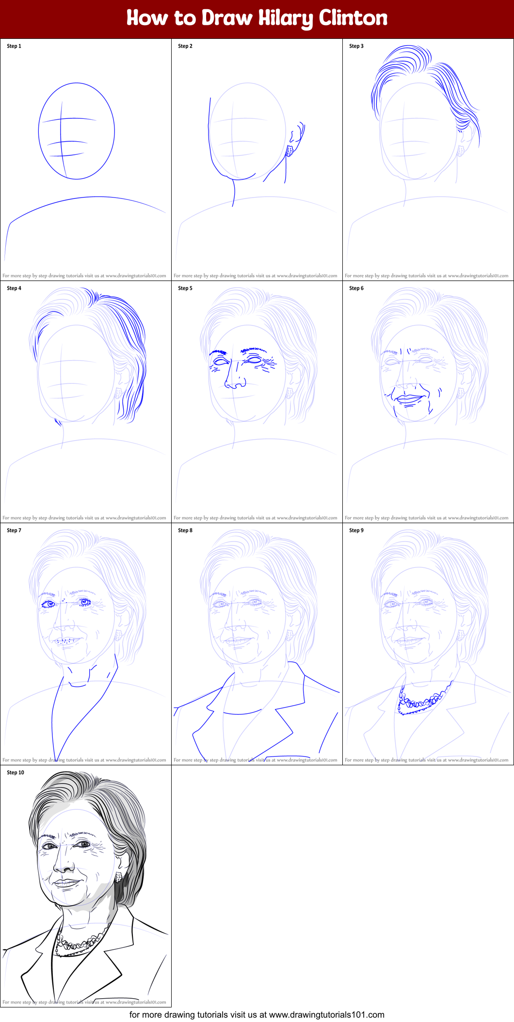 How to Draw Hilary Clinton Printable Step by Step