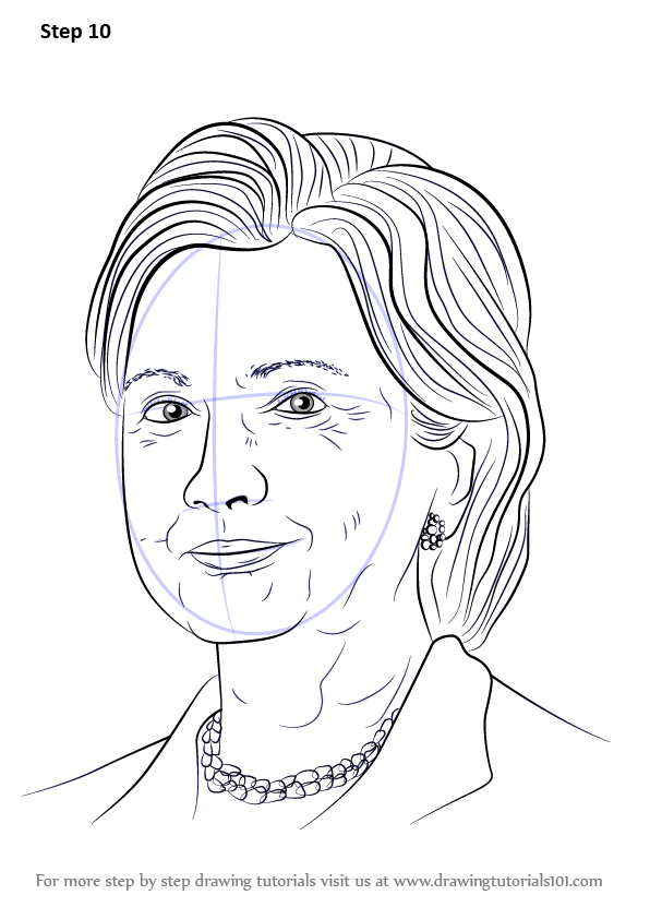 Step by Step How to Draw Hillary Clinton : DrawingTutorials101.com