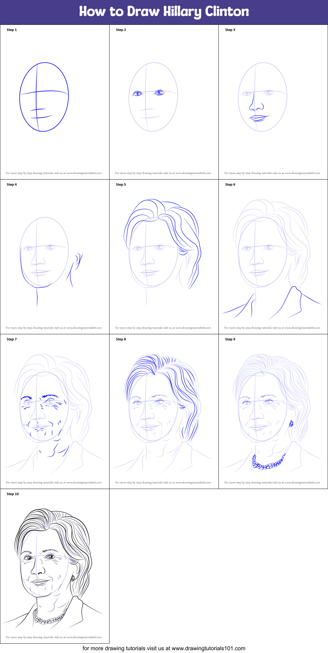 How to Draw Hillary Clinton Printable Step by Step