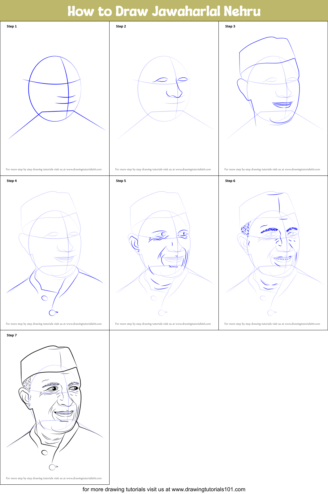 How to draw Jawaharlal Nehru | step by step tutorial - YouTube