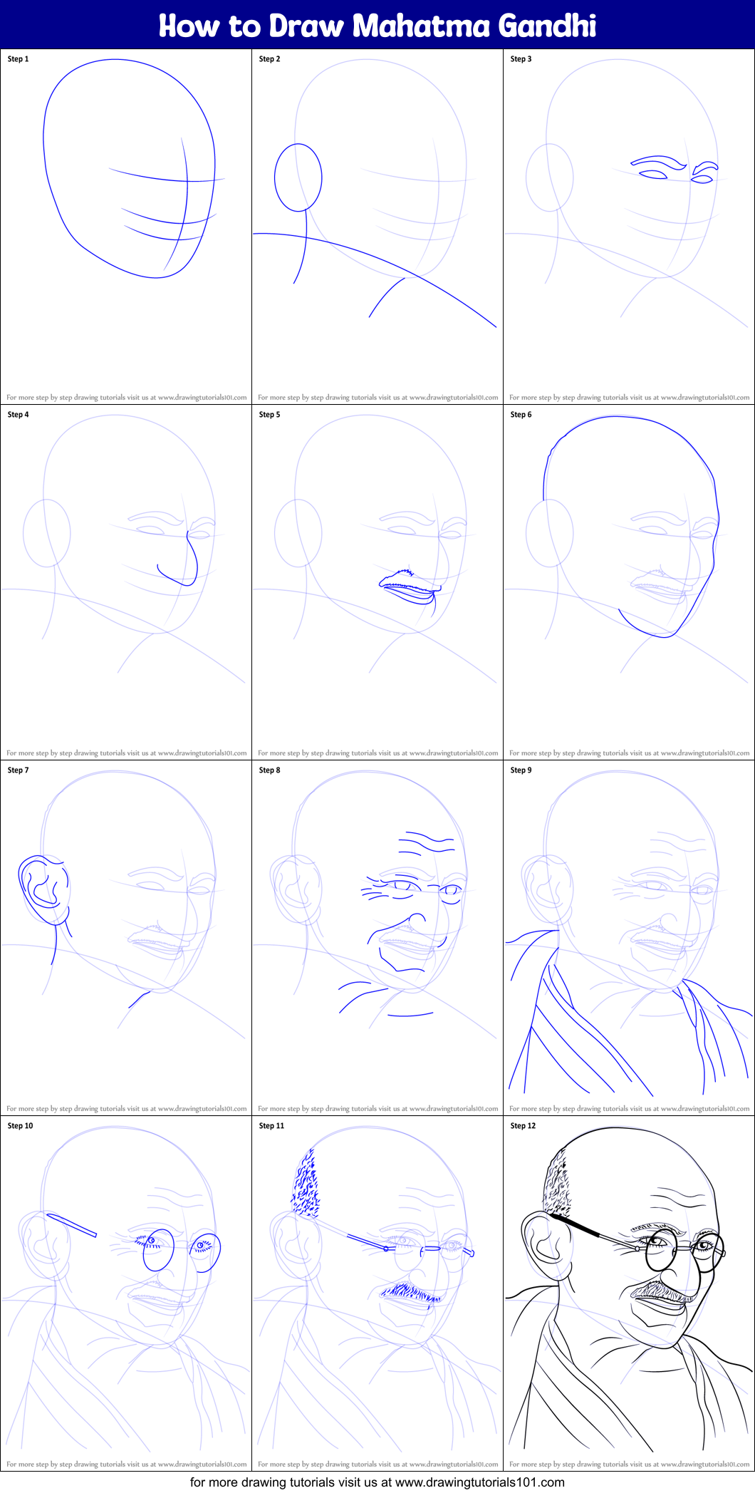 How to Draw Mahatma Gandhi (Politicians) Step by Step ...