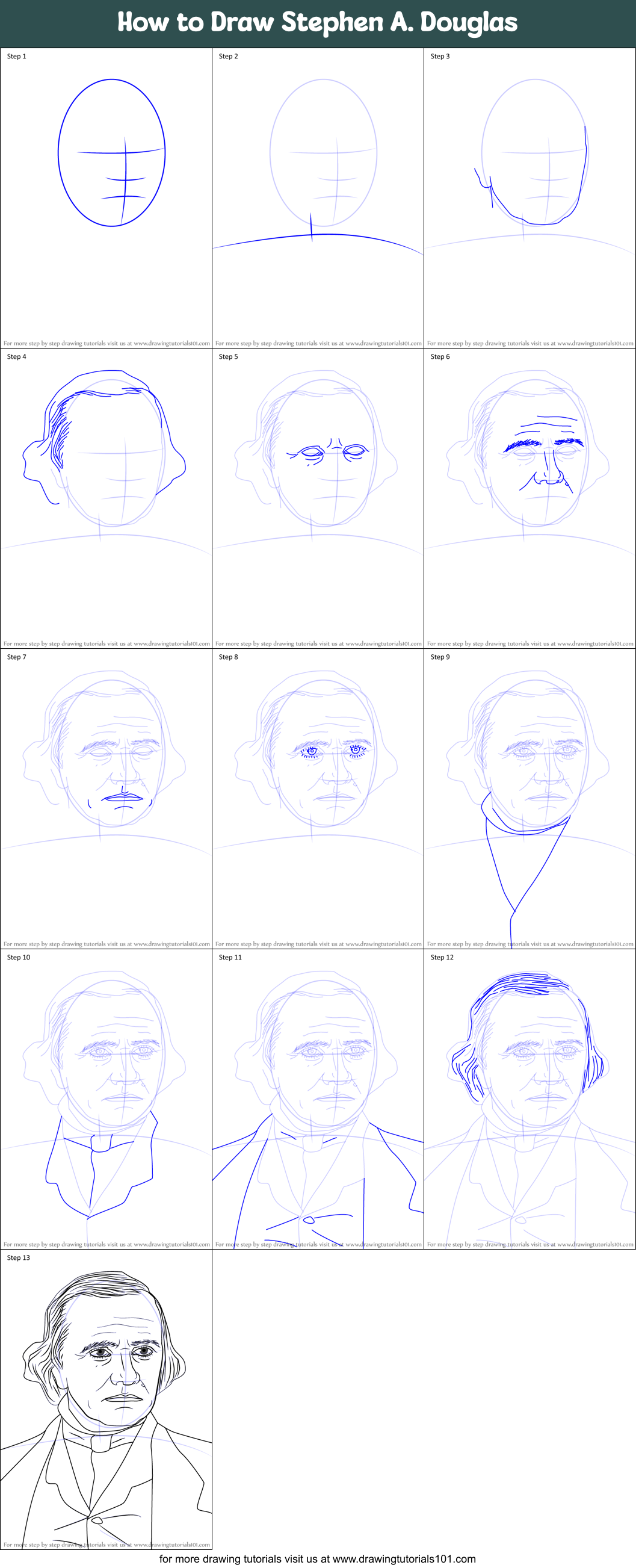 How to Draw Stephen A. Douglas Printable Step by Step