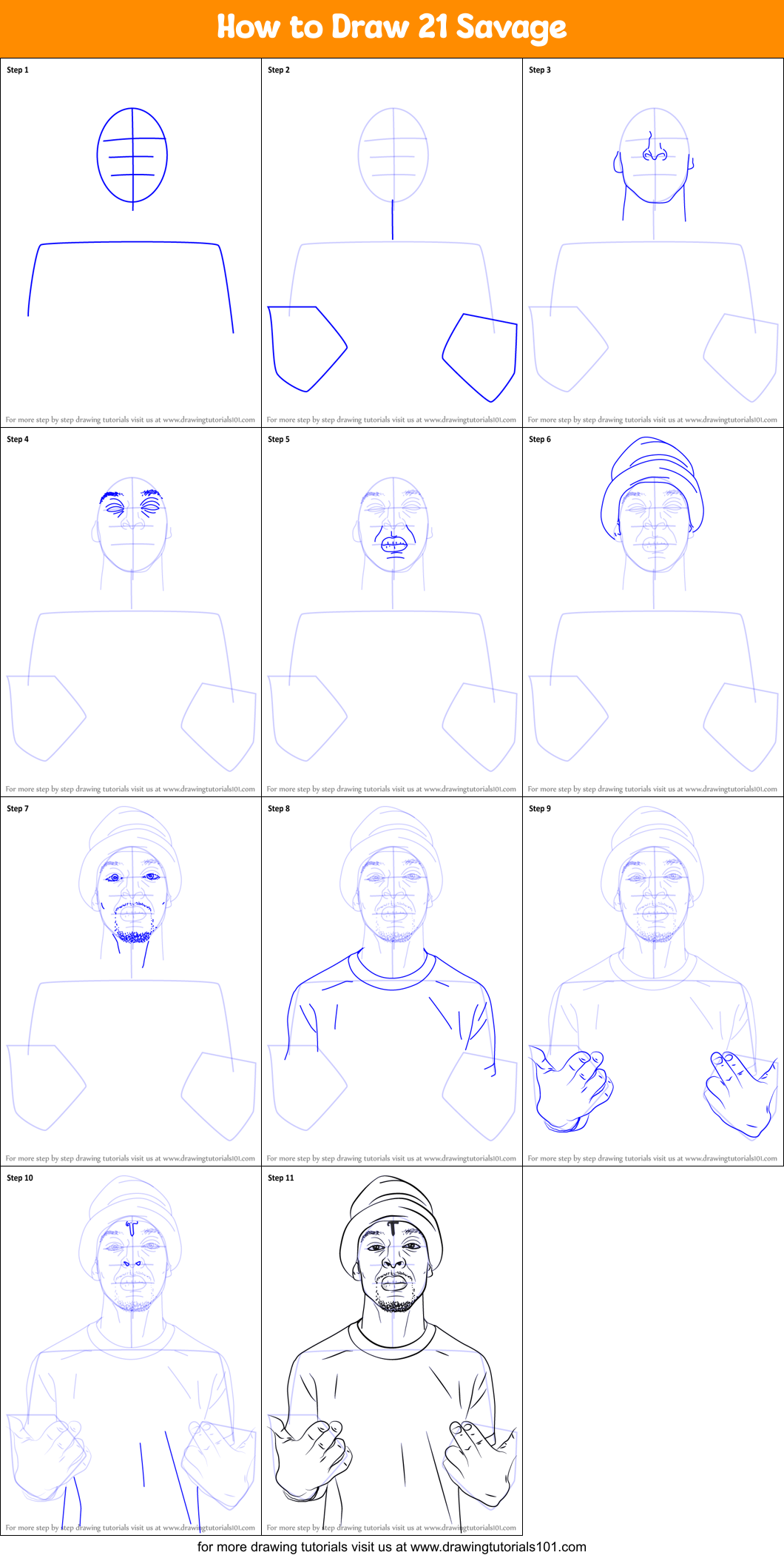 How to Draw 21 Savage Printable Step by Step