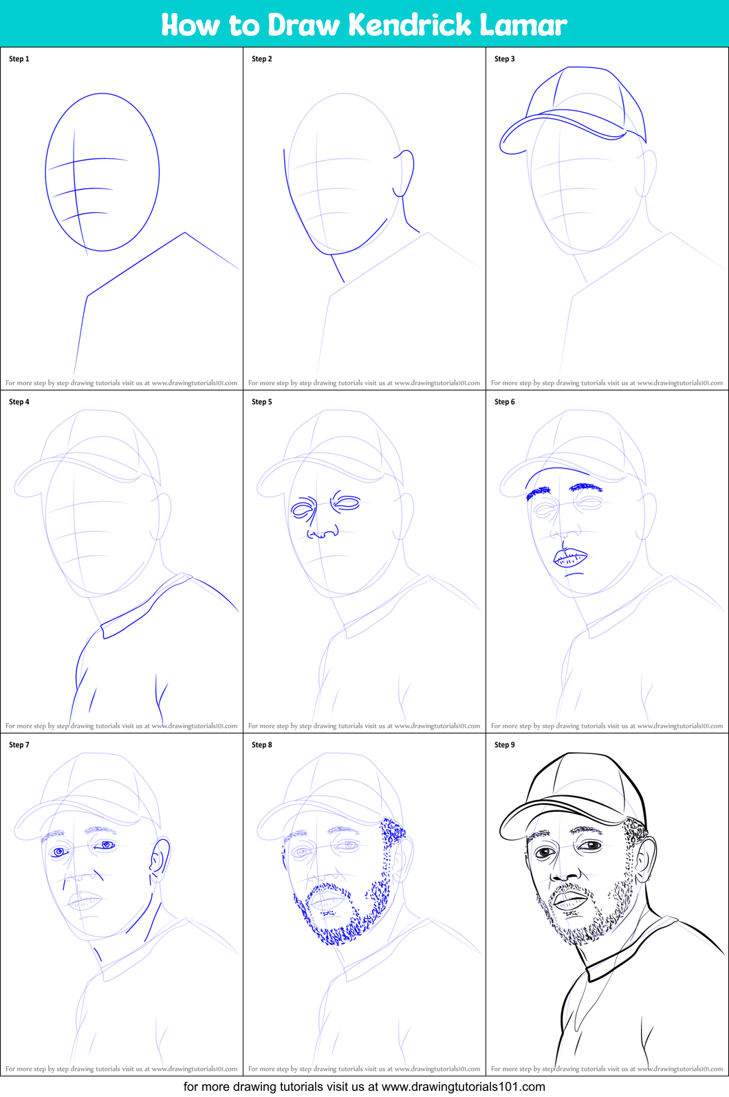 How to Draw Kendrick Lamar Printable Step by Step