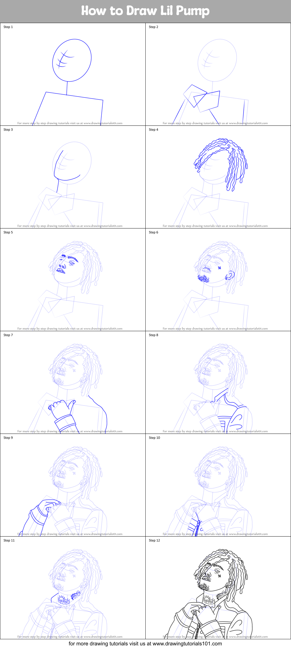 How to Draw Lil Pump Printable Step by Step