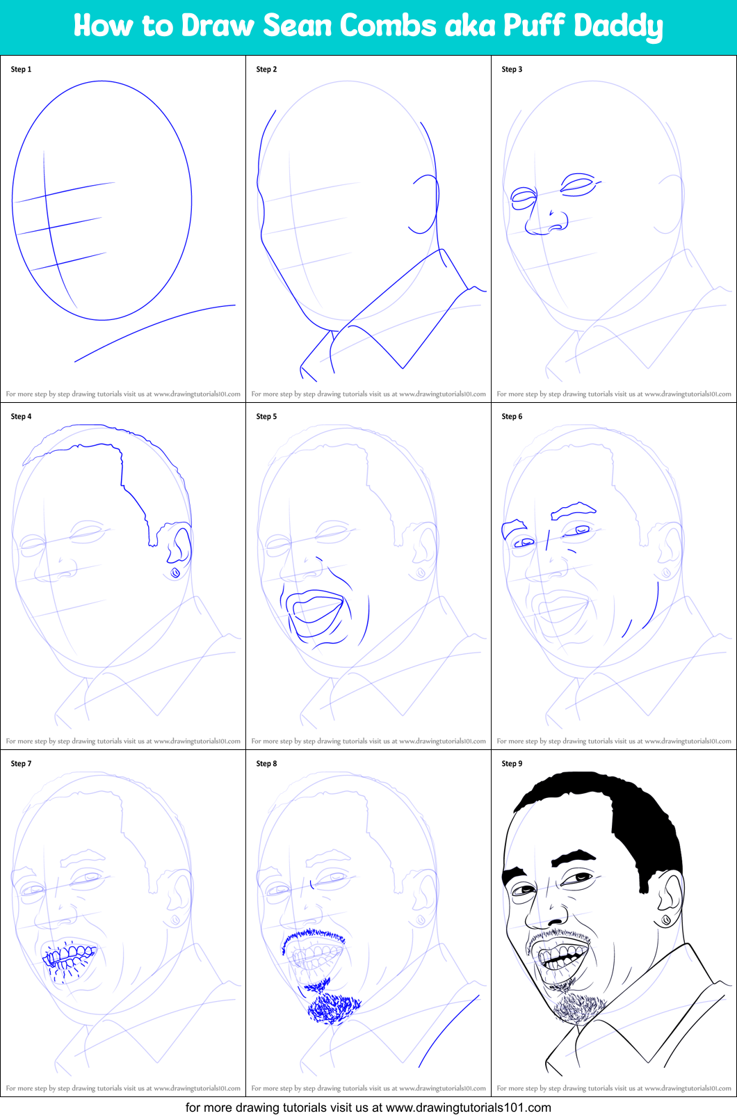 How to Draw Sean Combs aka Puff Daddy Printable Step by Step
