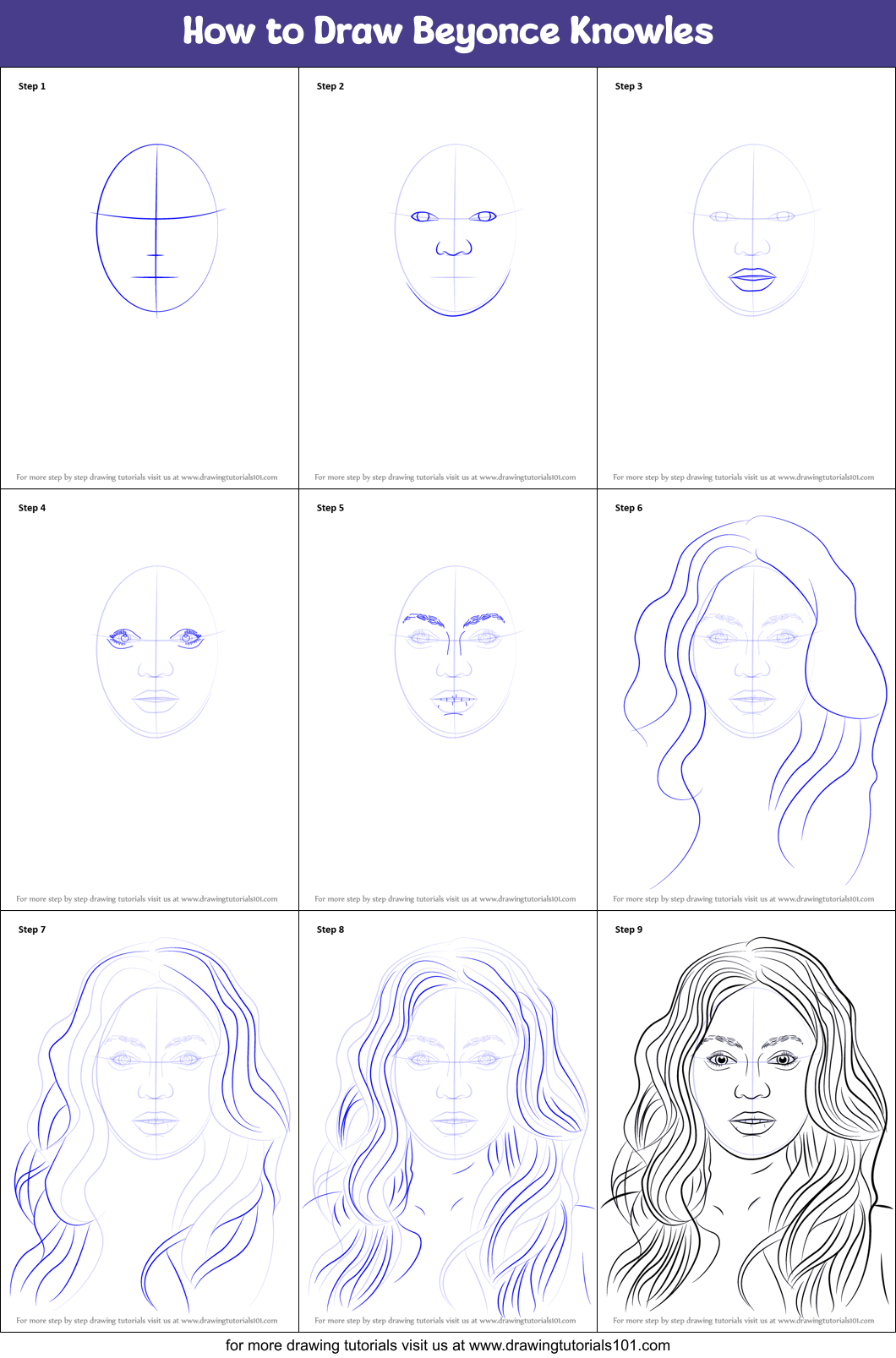 How to Draw Beyonce Knowles printable step by step drawing sheet