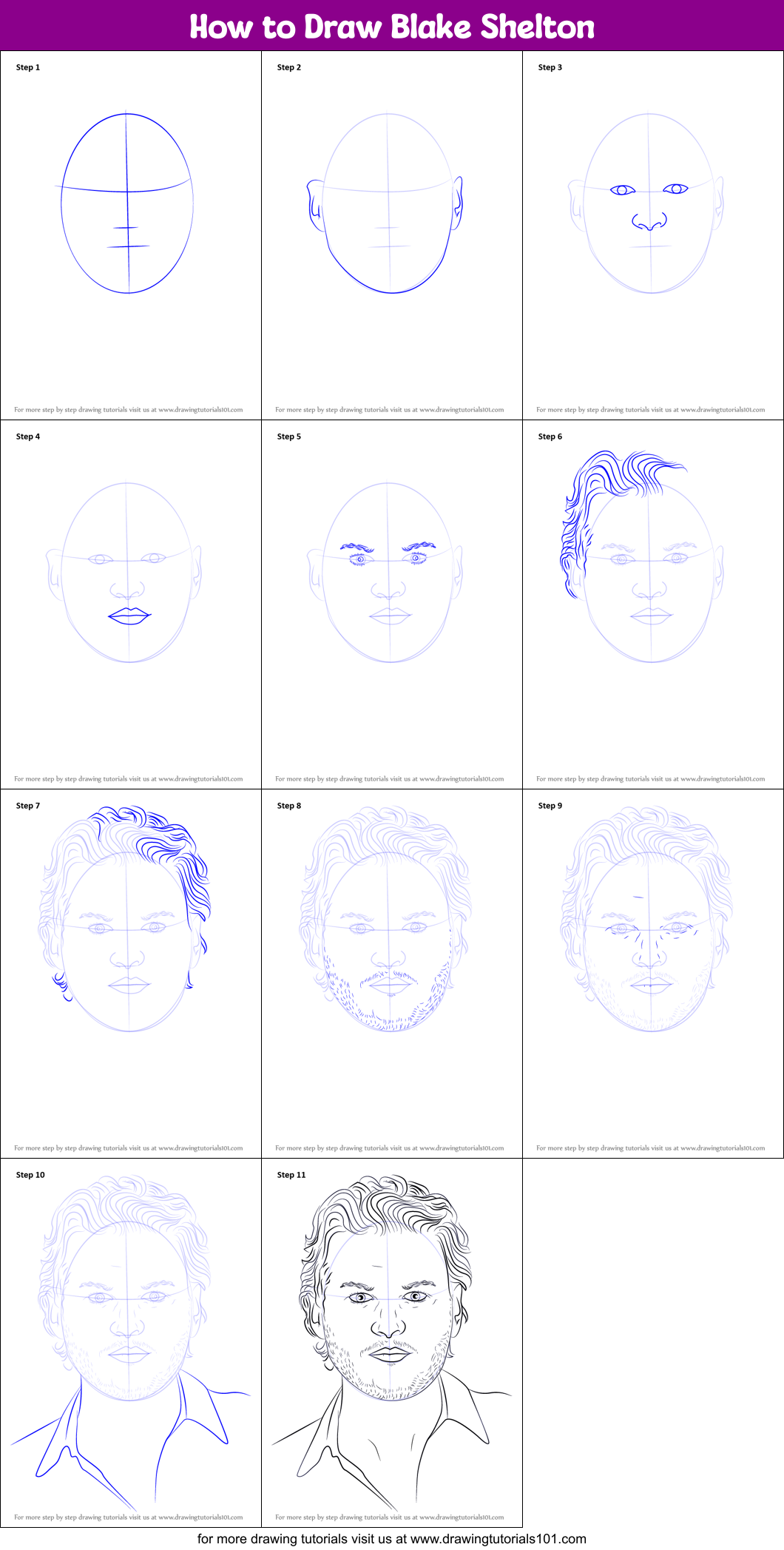 How to Draw Blake Shelton Printable Step by Step