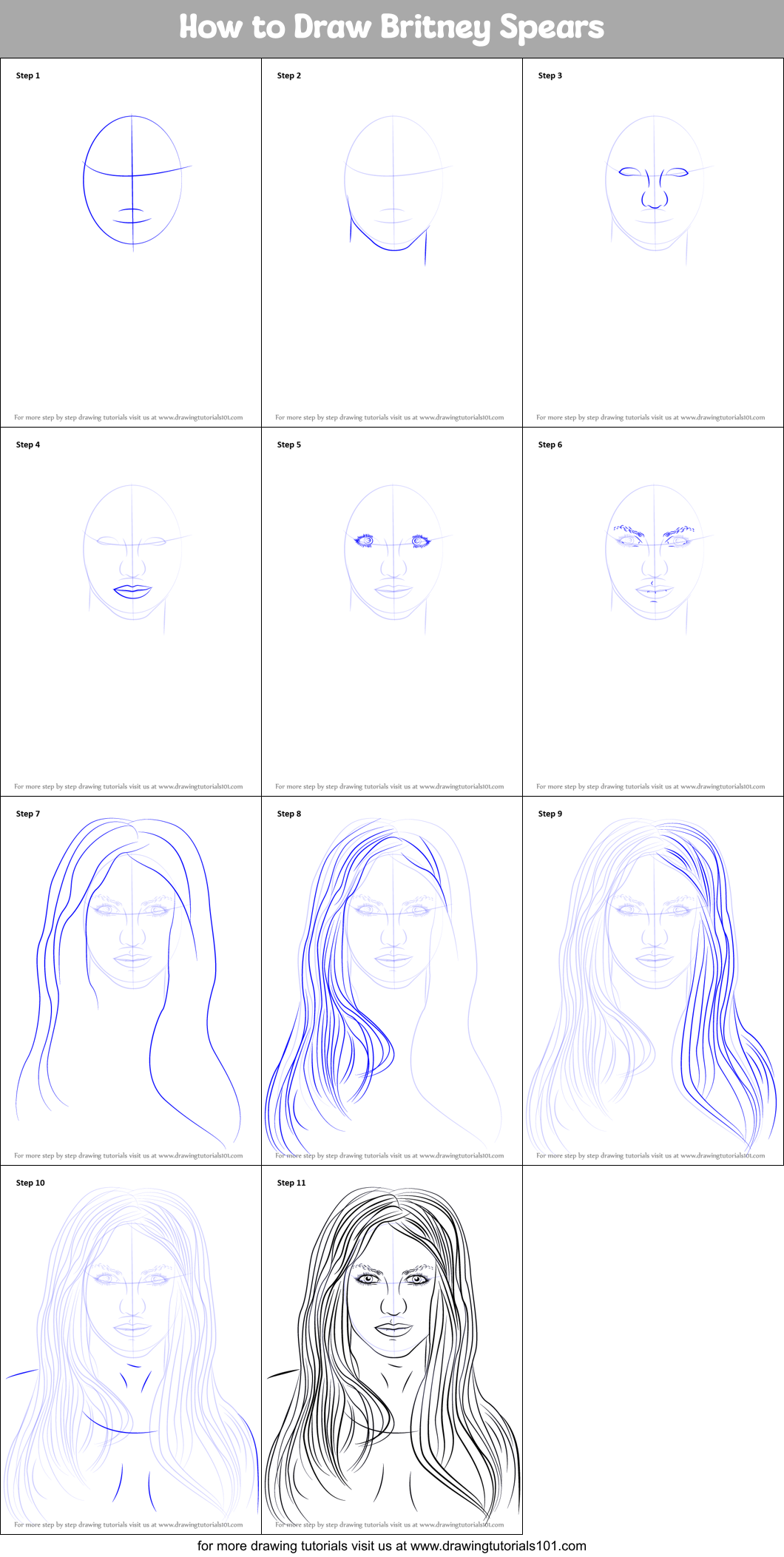 How to Draw Britney Spears Printable Step by Step