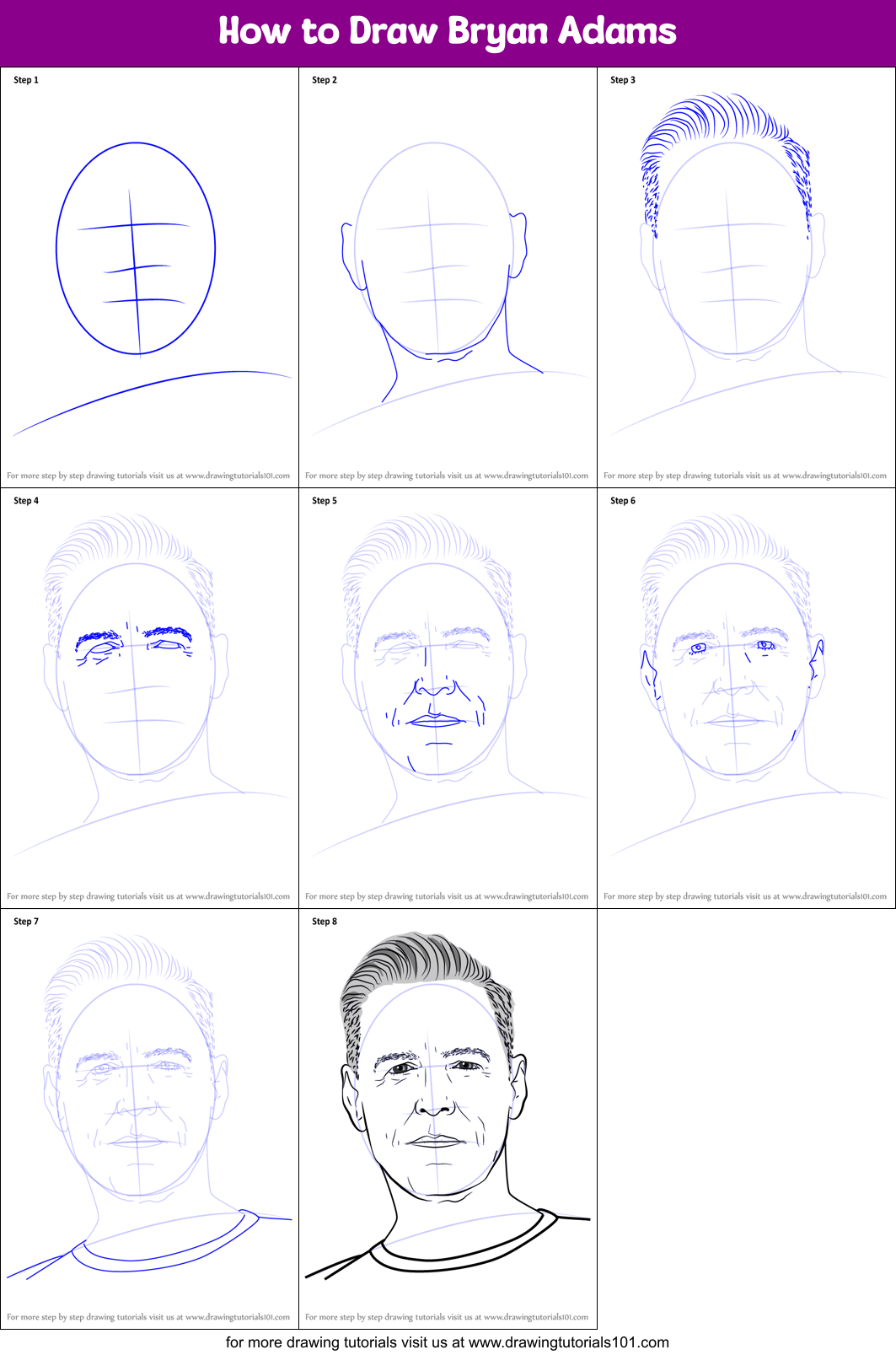 How to Draw Bryan Adams Printable Step by Step