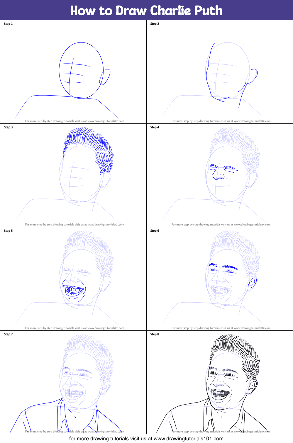 How to Draw Charlie Puth Printable Step by Step