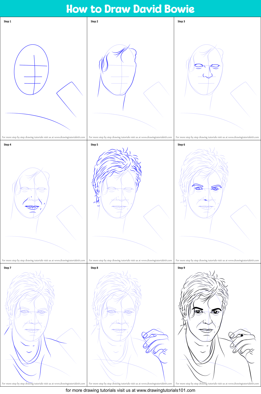 How to Draw David Bowie Printable Step by Step