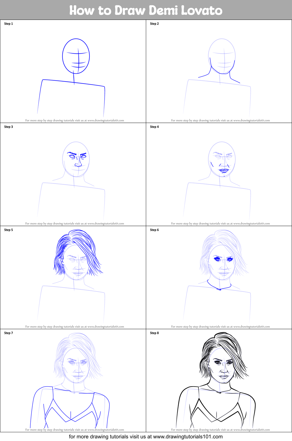 How to Draw Demi Lovato Printable Step by Step