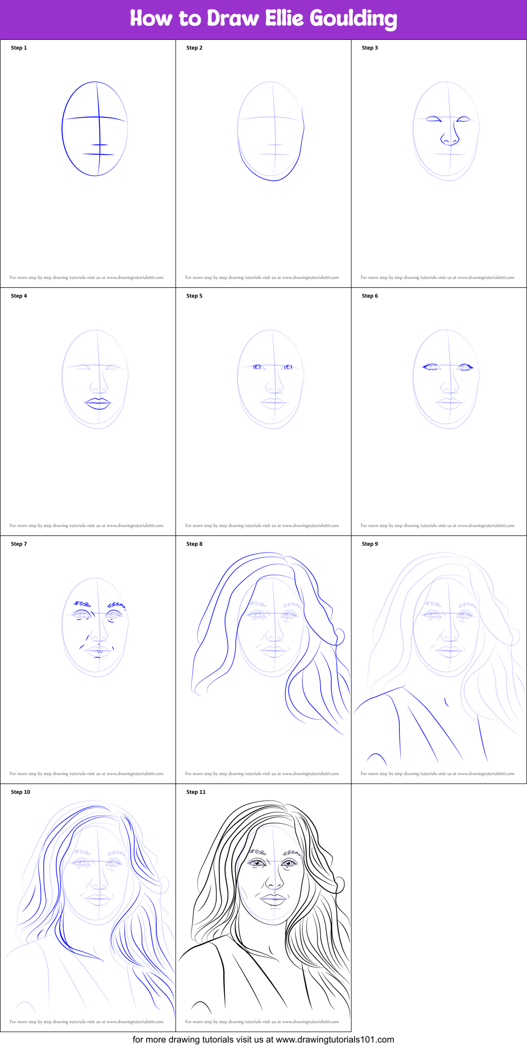 How to Draw Ellie Goulding Printable Step by Step