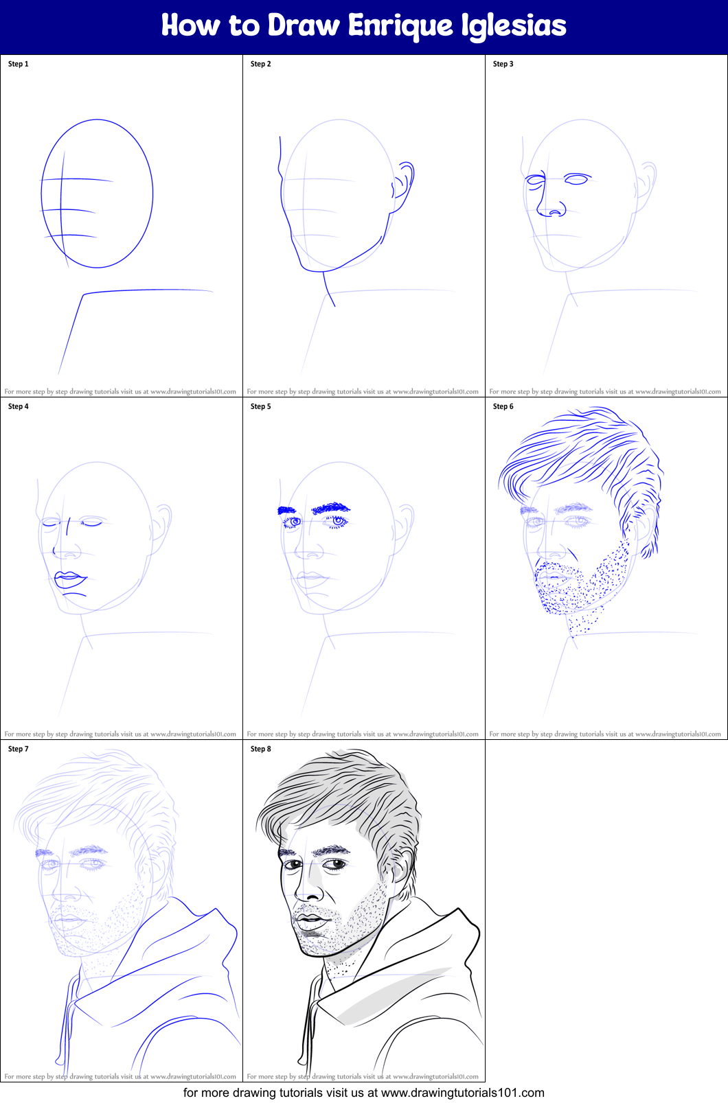 How to Draw Enrique Iglesias Printable Step by Step