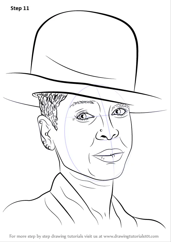 Step by Step How to Draw Erykah Badu : DrawingTutorials101.com