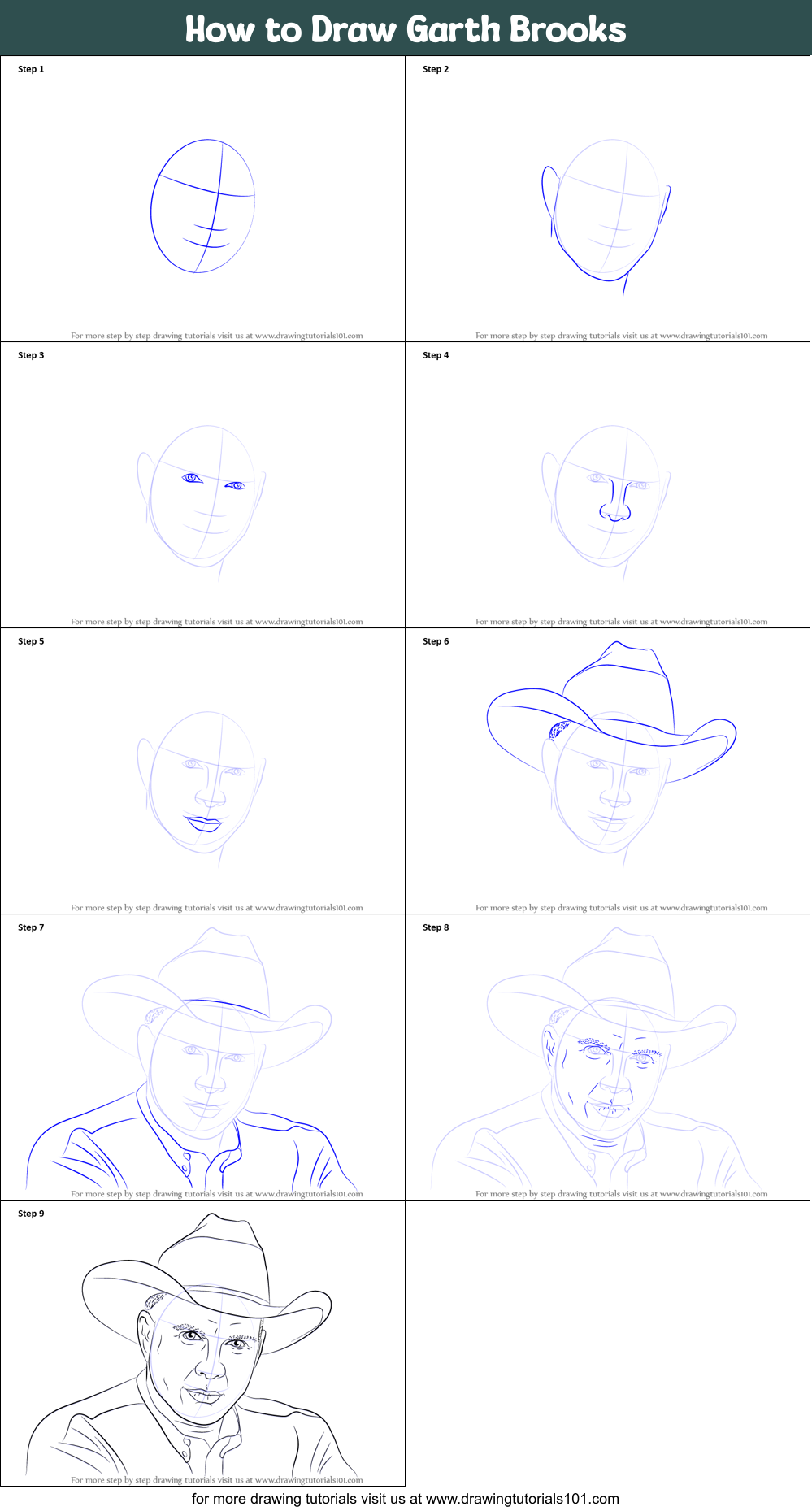 How to Draw Garth Brooks Printable Step by Step