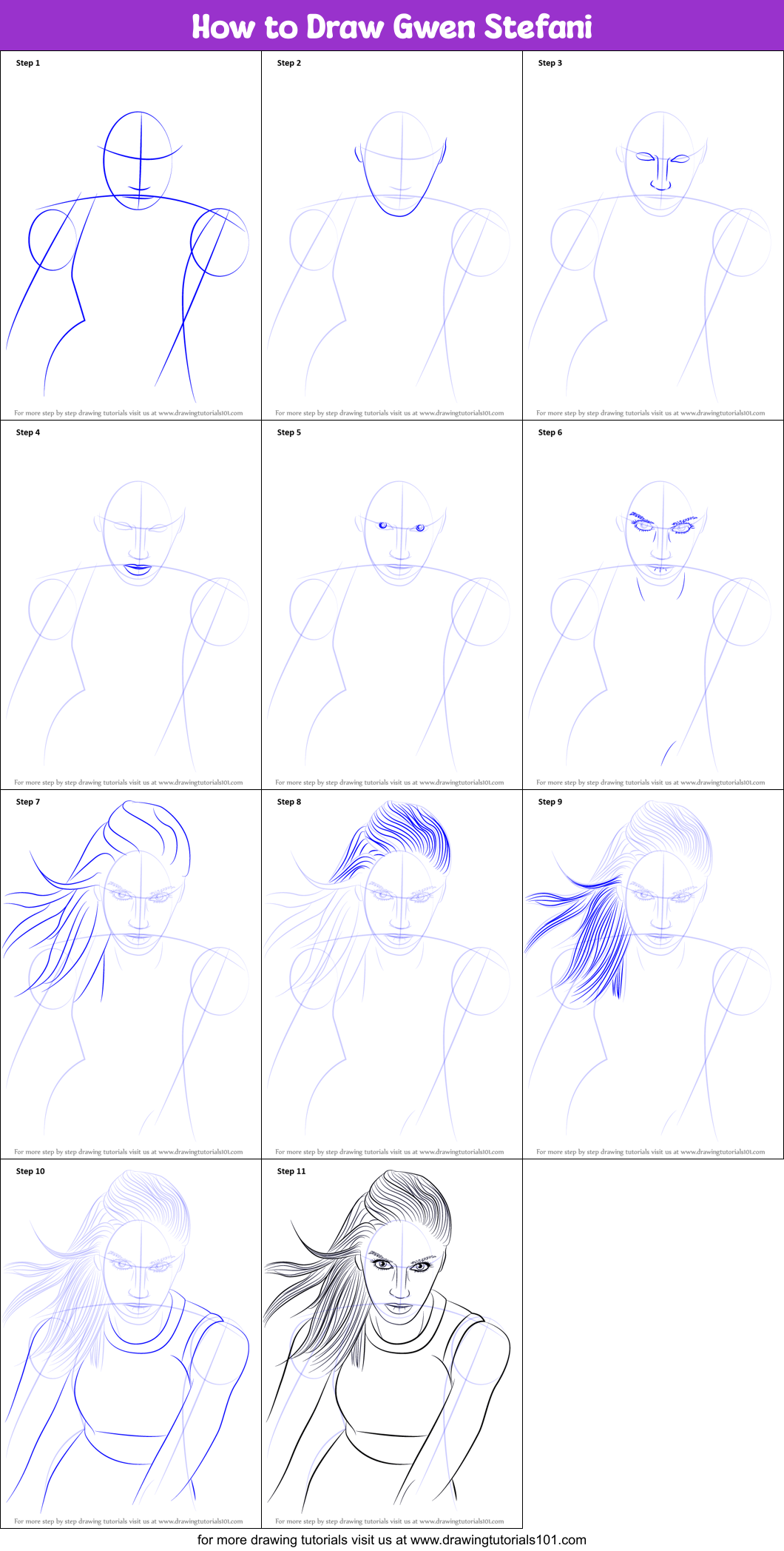 How to Draw Gwen Stefani Printable Step by Step