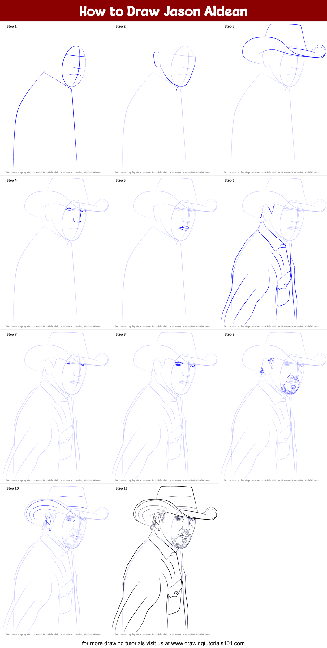 How to Draw Jason Aldean Printable Step by Step
