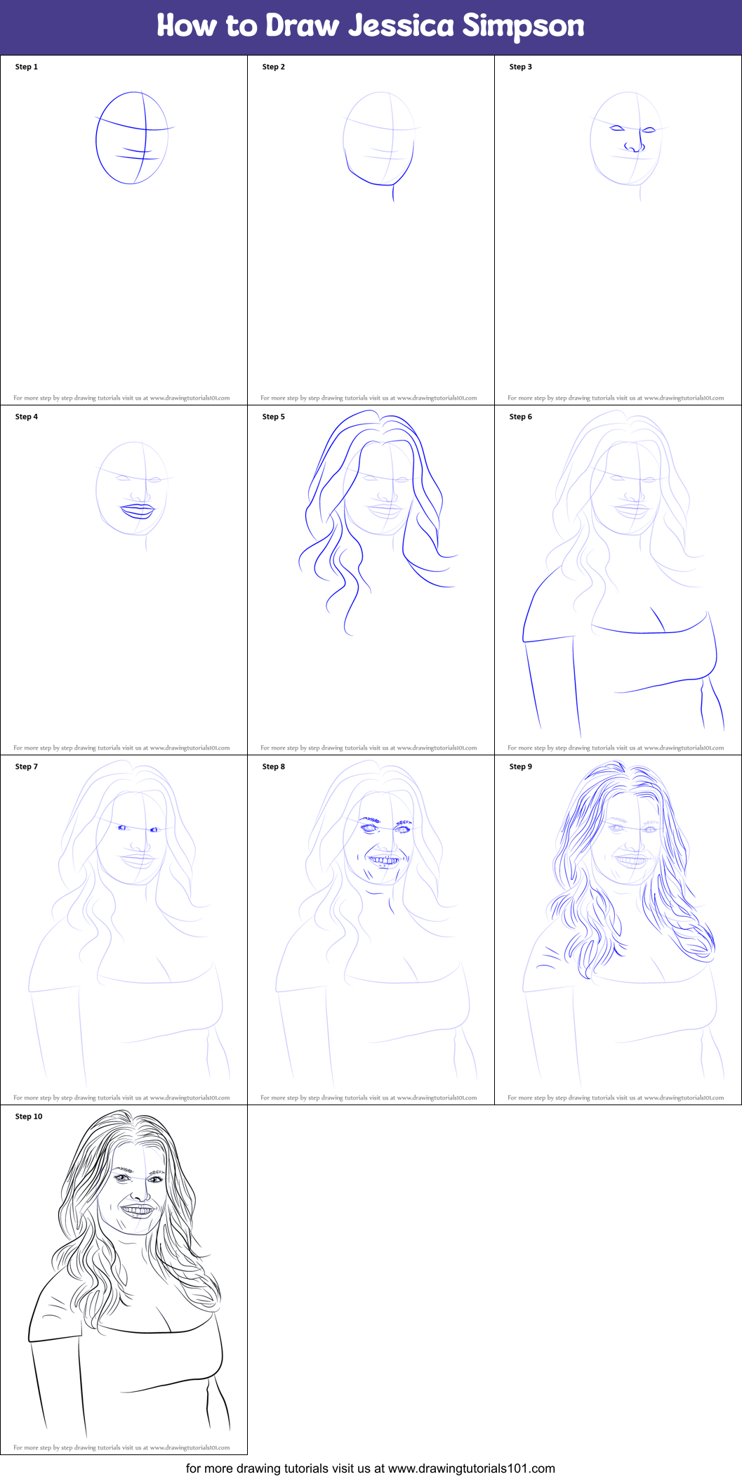 How to Draw Jessica Simpson Printable Step by Step