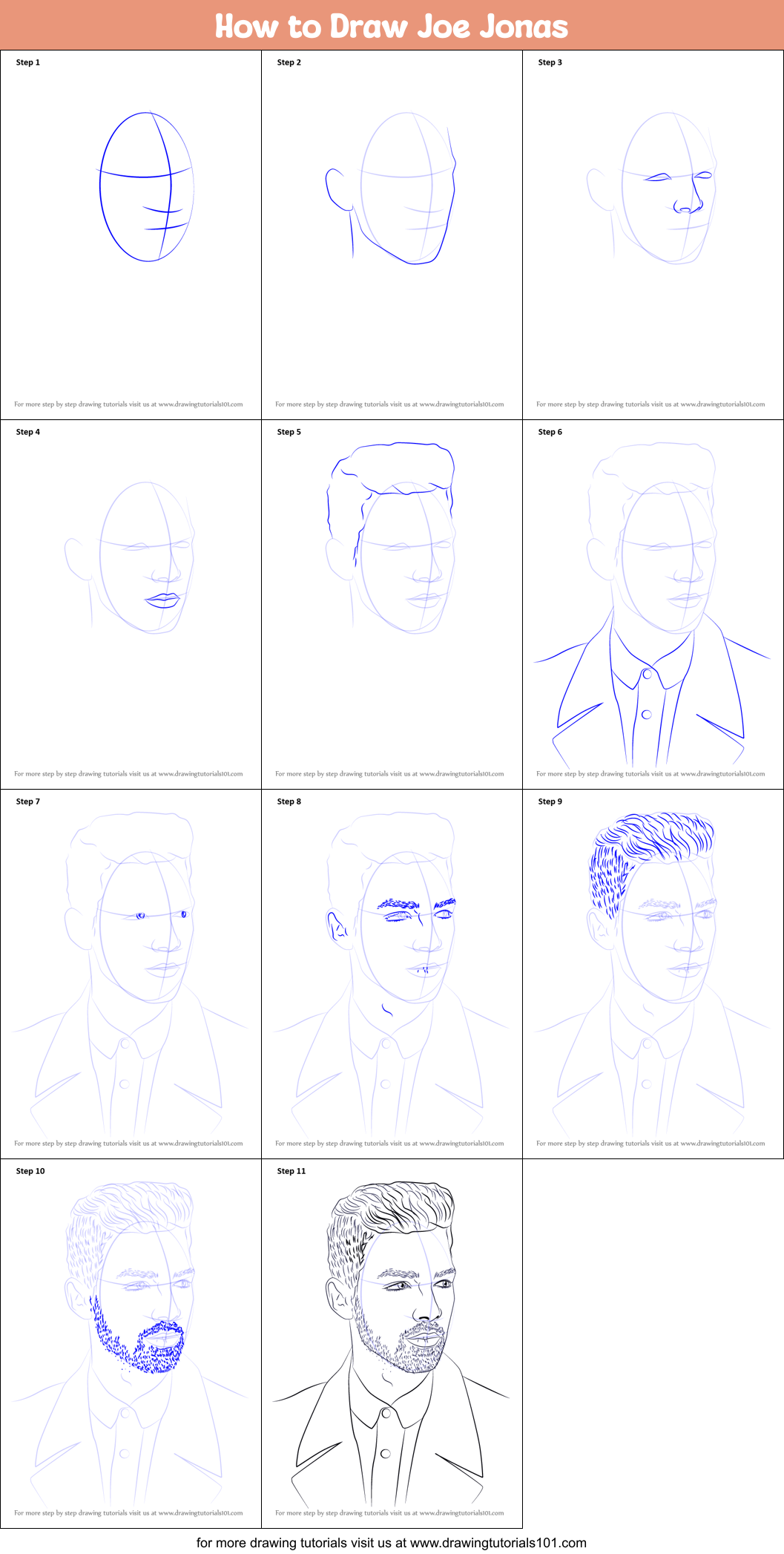 How to Draw Joe Jonas Printable Step by Step