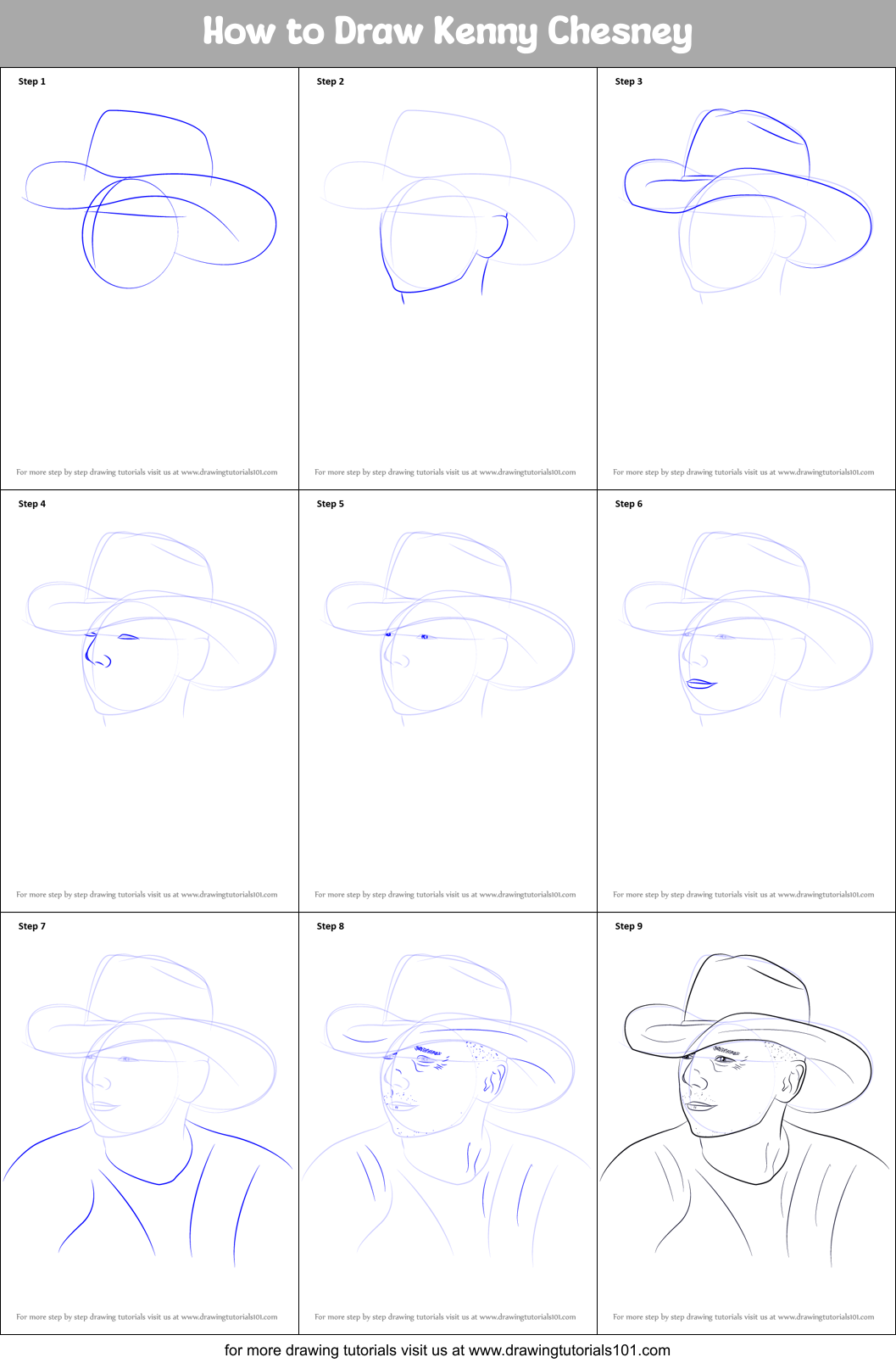 How to Draw Kenny Chesney Printable Step by Step